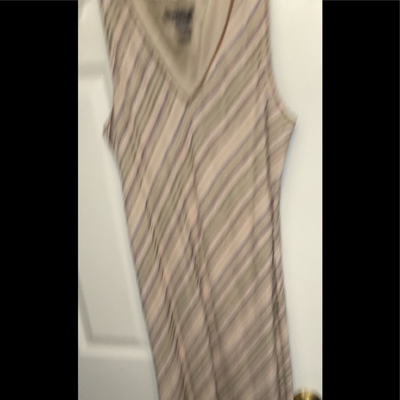 Kenar size 12 tan & ivory stripe 100% linen V neck maxi Bias cut - Picture 9 of 10